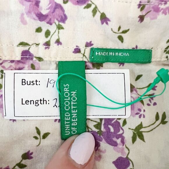 United Colors of Benetton Purple Floral Button Down Shirt Sz XS - Picture 8 of 8